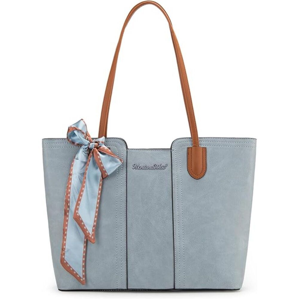 Women Pastel Blue Vegan Leather Satchel Top Handle Polyester Lining Tote Bags